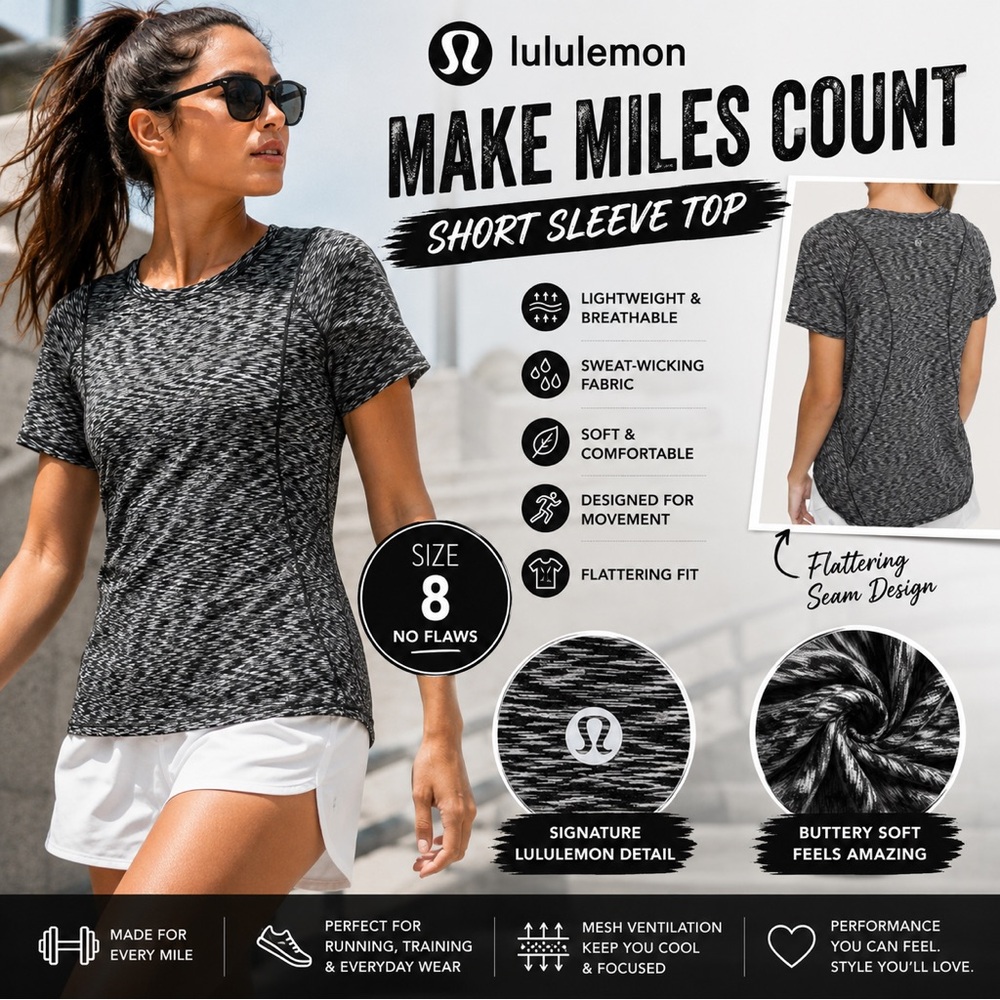 Lululemon Make Miles Count Short Sleeve Shirt Size 8 Spaced Out Dye